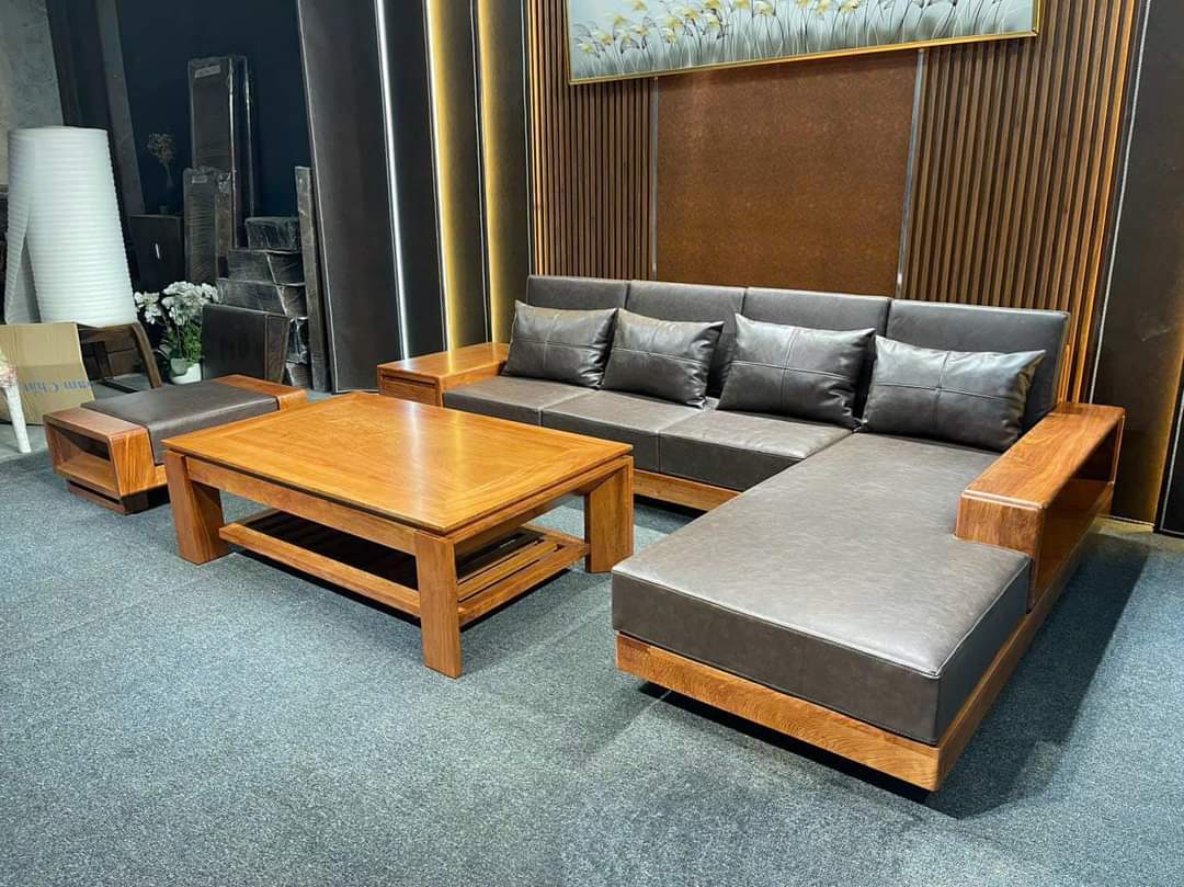 Bộ ghế sofa gỗ gõ đỏ. Góc L